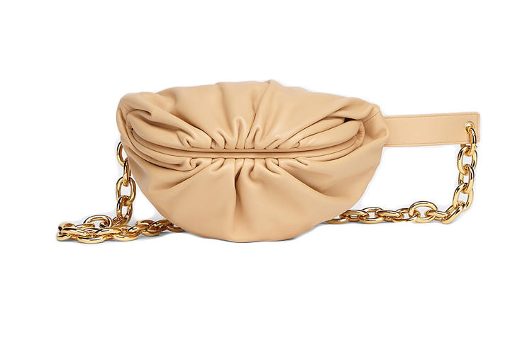 Bottega Veneta POUCH Cloud Bag Chain Calfskin Clutch Women's Almond