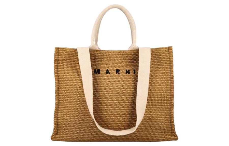 MARNI Raffia Tote Bag, Shopping Bag, Camping Bag, Handbag Large Women's Light Umber/Brown