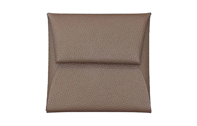 HERMES Bastia Silver Tone Buckle Epsom Calfskin Coin Purse Women's 18 Etoupe Elephant Gray