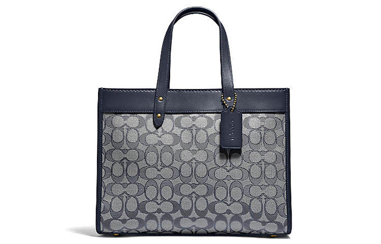 COACH Field Fabric With Leather Tote Bag, Shopping Bag, Shoulder Bag, Handbag Large Women's Marine Blue