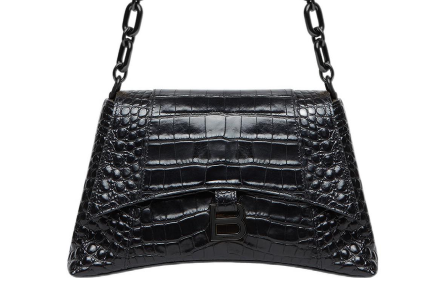 Balenciaga Flexible Crocodile Pattern Embossed Cow Leather One Shoulder Handbag, Crossbody Bag Small Women's Black