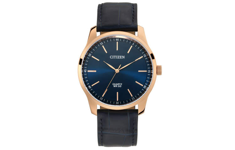 CITIZEN Quartz Movement Genuine Leather Strap Watch 42mm Men's Watches Blue Dial