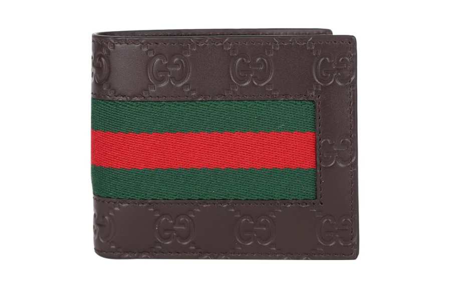 GUCCI Signature Leather Wallet Men's Dark Brown