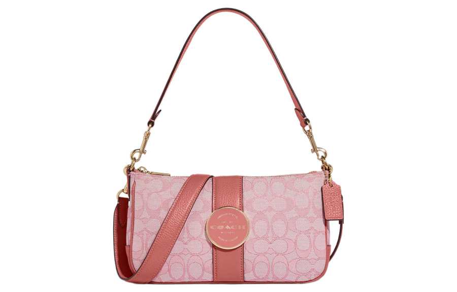 COACH Lonnie Jacquard Fabric With Leather Shoulder Bag, Crossbody Bag Women's Cherry Blossom Pink & Rose Pink