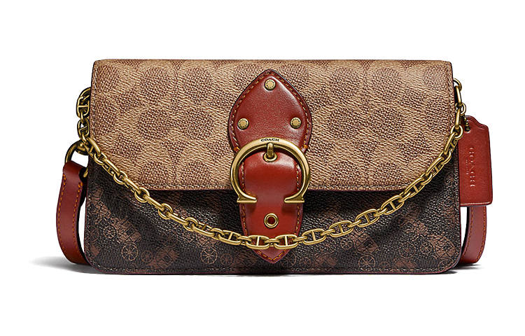 COACH Beat Coated Canvas With Leather Chain Bag, Portable Crossbody Bag, Shoulder Bag Women's Tan