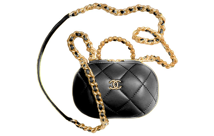 CHANEL Sheepskin Makeup Bag Women's Black