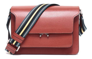 MARNI Adjustable Strap Cow Leather Shoulder Bag Women's Brick Red Black