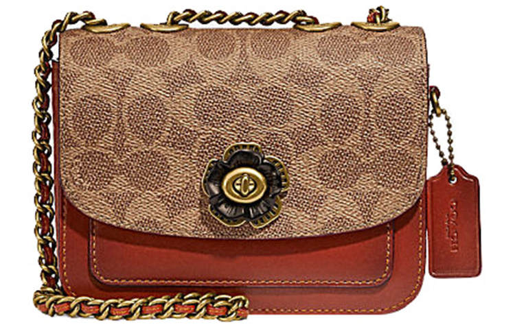 COACH Madison Calfskin With Leather Small Square Bag, Crossbody Bag, Shoulder Bag Women's Brown Monogram