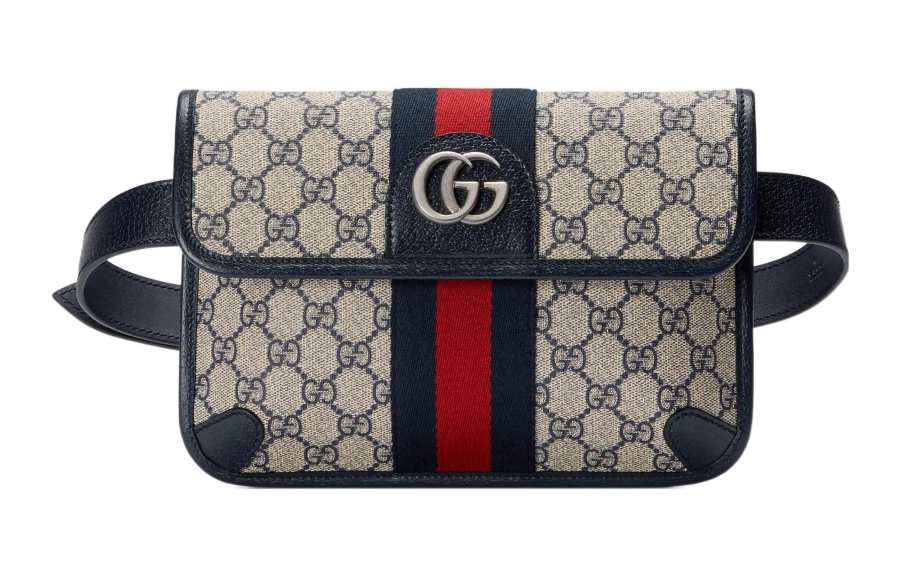 GUCCI Ophidia Canvas With Leather Trim Fanny Pack Men's Blue/Beige