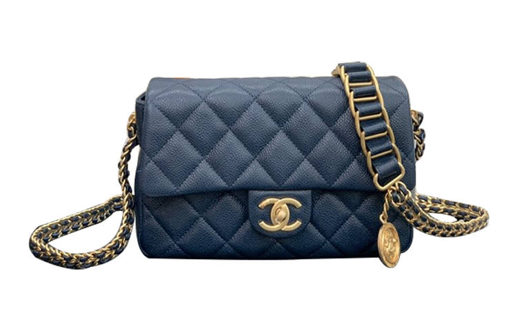 CHANEL Classic Flap CF Gold Coin Collection Grain Embossed Calfskin Shoulder Bag, Crossbody Bag Small Women's