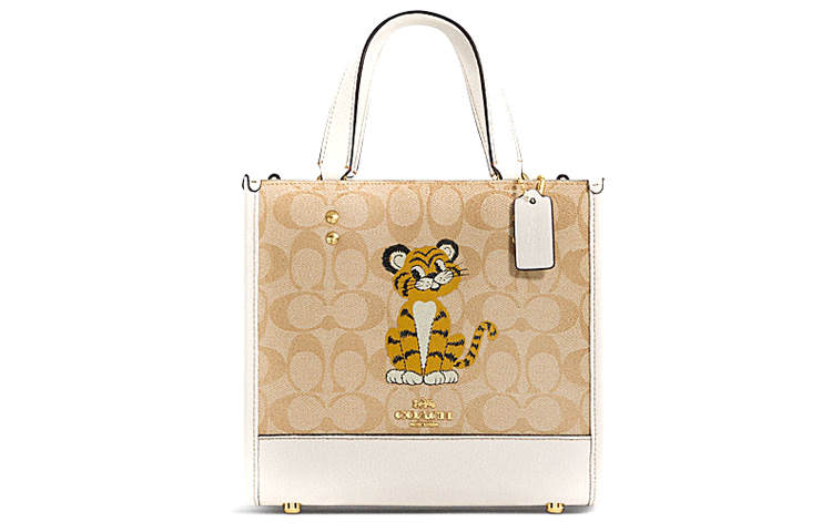 COACH Dempsey Coated Canvas With Leather Tote Bag, Shopping Bag, Shoulder Bag, Crossbody Bag, Handbag Small Women's