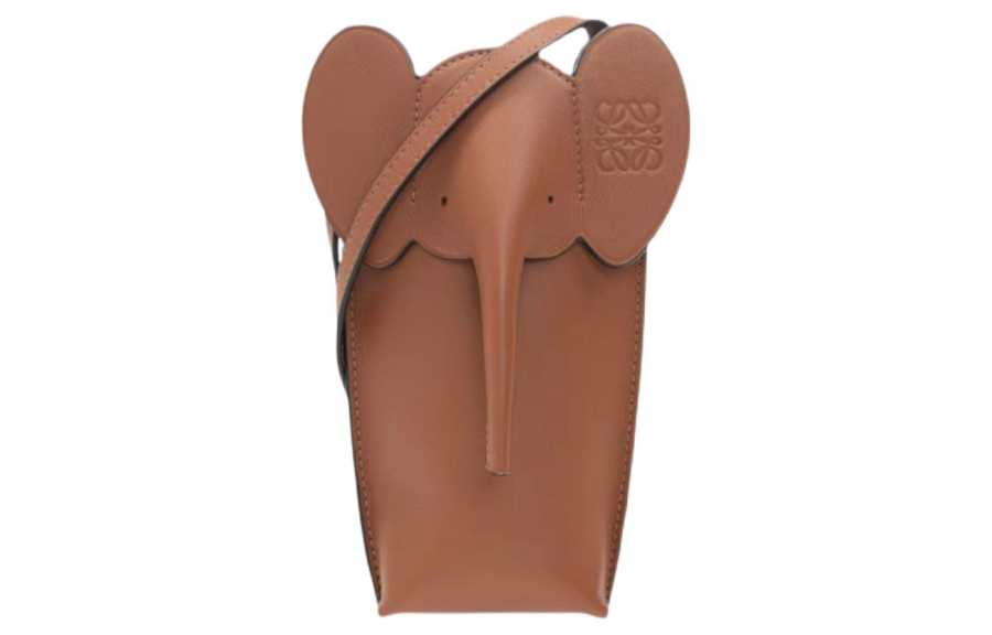 LOEWE Elephant Pocket Classic Calfskin Crossbody Bag With Cell Phone Pouch Regular Women's Brown