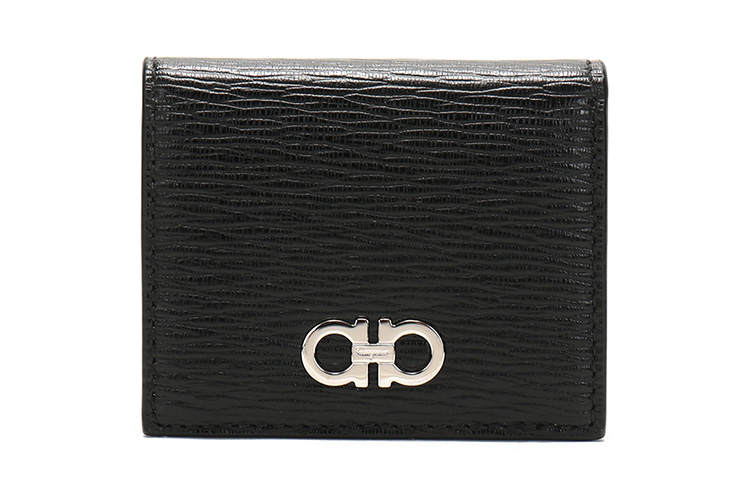 FERRAGAMO Cow Leather Coin Purse Coin Wallet Unisex Black