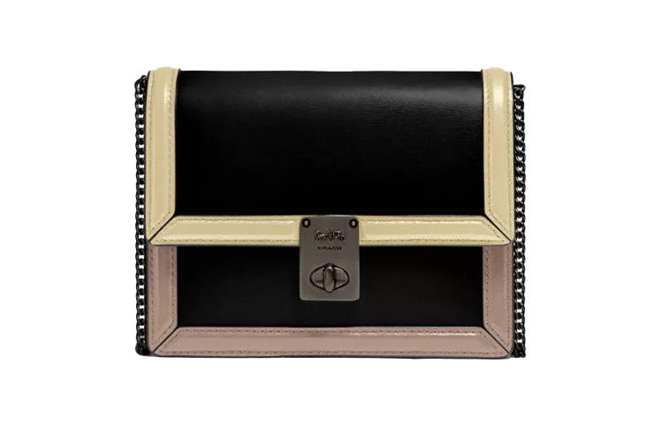 COACH Calfskin Small Square Bag, Shoulder Bag, Crossbody Bag, Fanny Pack Mini Women's Black Multicolor