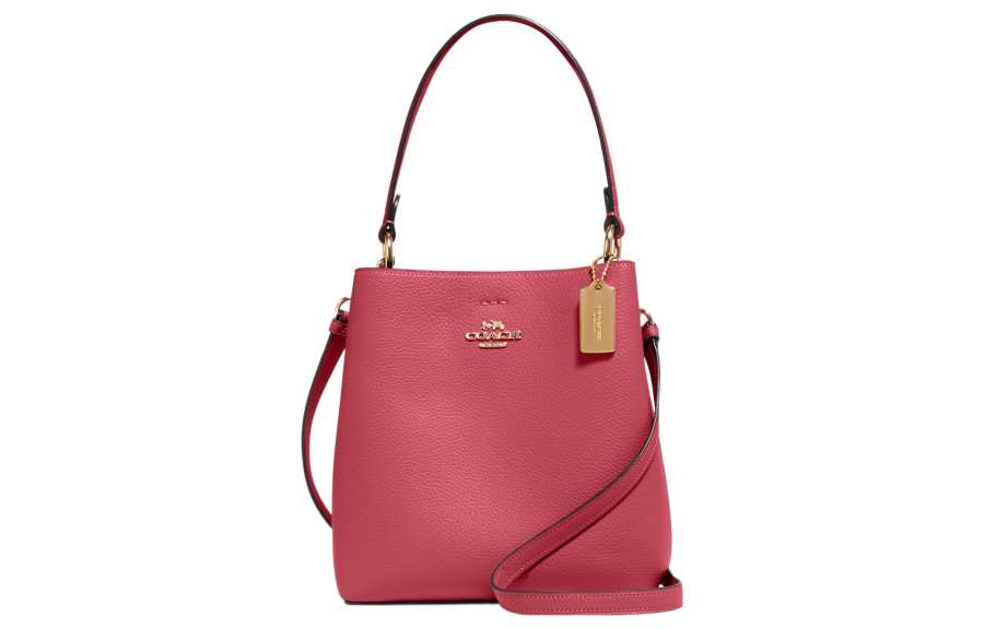 COACH Town Polished Leather Bucket Bag, Handbag, Shoulder Bag, Crossbody Bag Small Women's Peach Pink