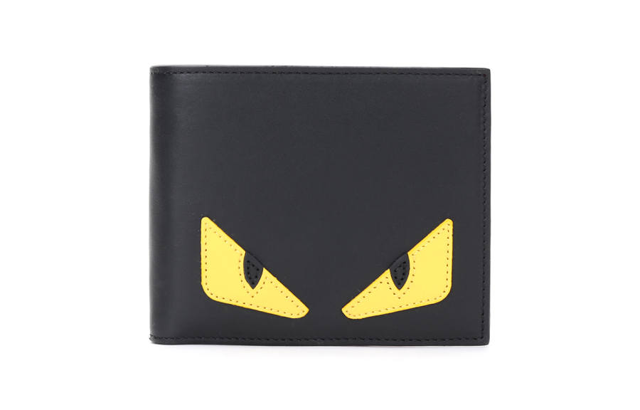 FENDI Calfskin Wallet Men's Black Yellow