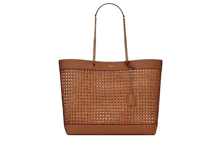 SAINT LAURENT Casual Leather Handbag Women's Natural Straw And Brown Gold