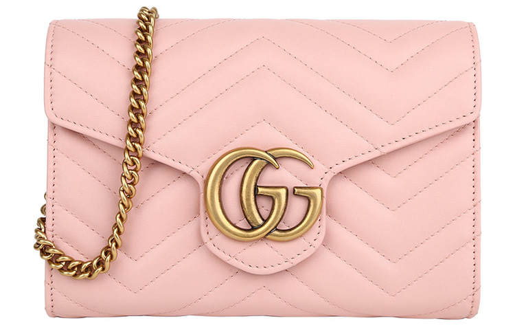 GUCCI GG Marmont Quilted Leather Envelope Bag, Shoulder Bag, Crossbody Bag Mini Women's Pink/Candy