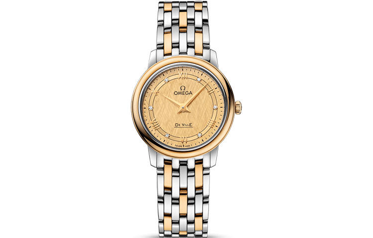 OMEGA Disc Fly Collection Elegant Quartz Movement Women's Watch 27.4mm Gold Dial Stainless Steel Case