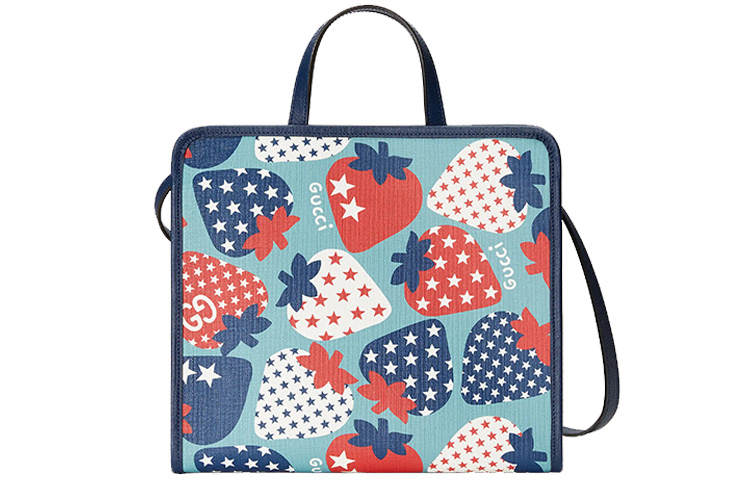 GUCCI Canvas With Leather Tote Crossbody Handbag Kids' Blue & Red
