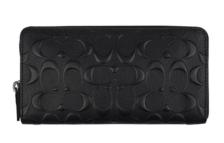 COACH Accordion Wallet Cross Grain Leather Wallet Men's Black