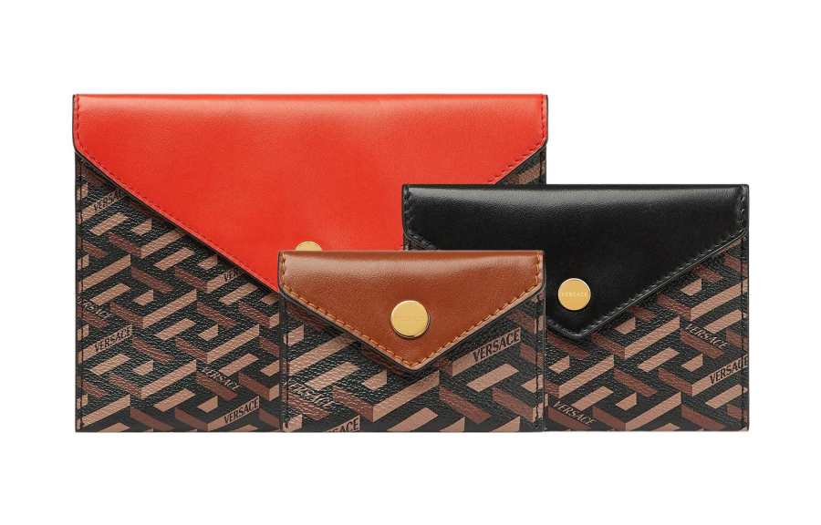 VERSACE PU Polyurethane With Cotton Card Holder Women's Brown