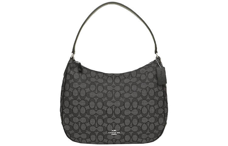 COACH Zip Shoulder Bag Leather Shoulder Bag Large Women's Black Monogram