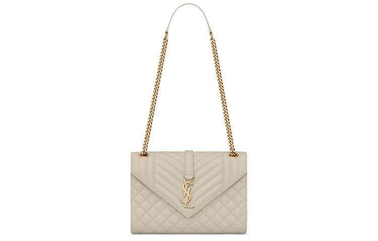 SAINT LAURENT ENVELOPE Cow Leather Envelope Bag, Shoulder Bag, Crossbody Bag Medium Women's White