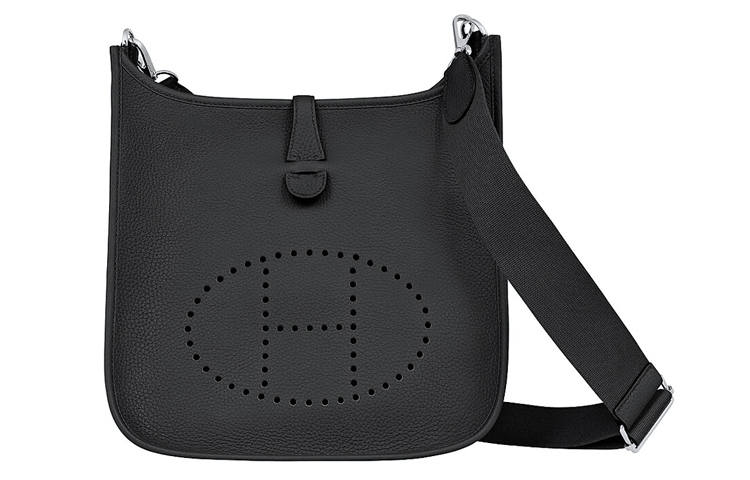 HERMES Evelyne Clemence Calfskin Crossbody Bag, Shoulder Bag 29 Women's 89 Noir Black