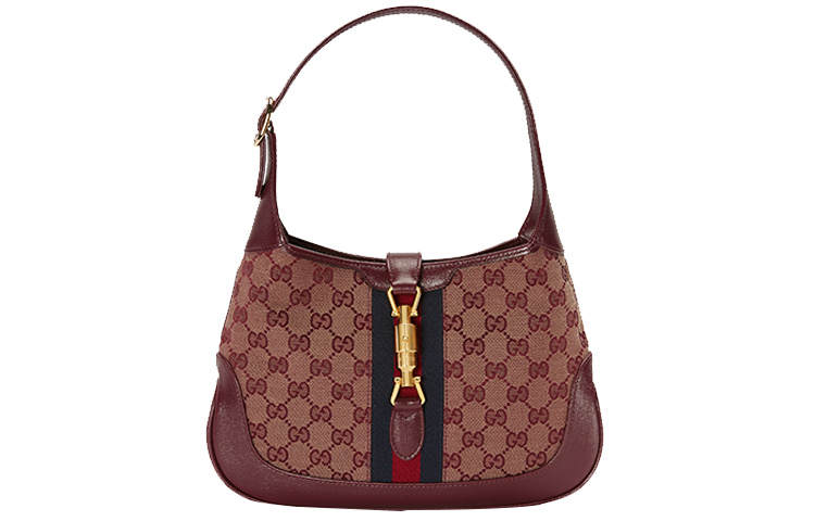 GUCCI Jackie 1961 Canvas With Leather Trim Crescent Shoulder Bag Shoulder Bag Women's Burgundy