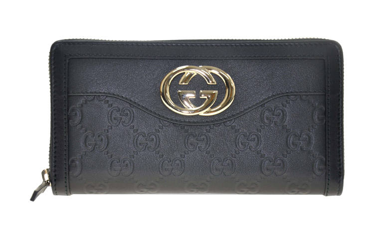 GUCCI Canvas With Leather Wallet Women's Black