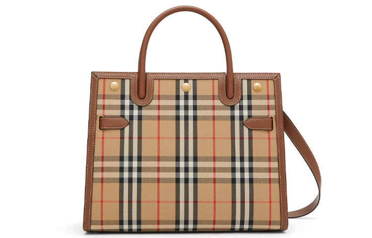 Burberry Small Vintage Check Two Handle Title Bag Archive Beige Brown
