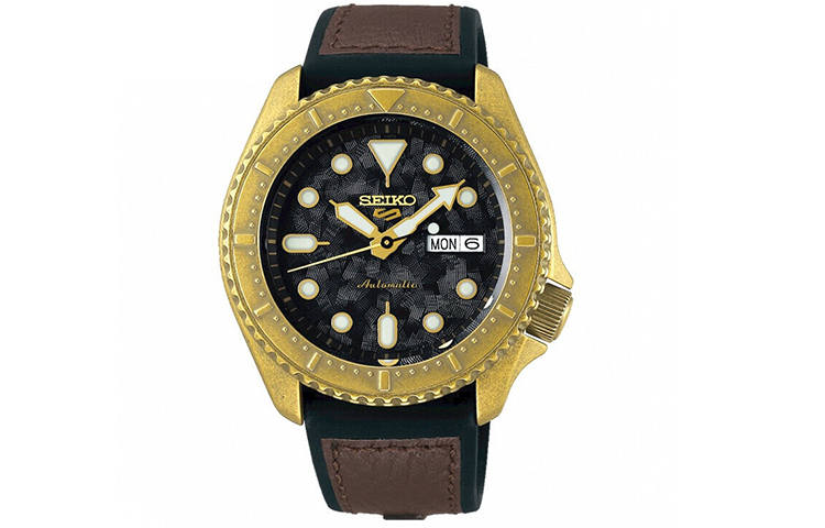 SEIKO 5 Mechanical Movement Artificial Leather Strap Watch Men's Watches Black Dial