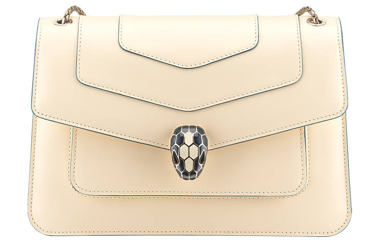 BVLGARI Serpenti Forever Calfskin Shoulder Bag, Crossbody Bag Medium Women's Beige