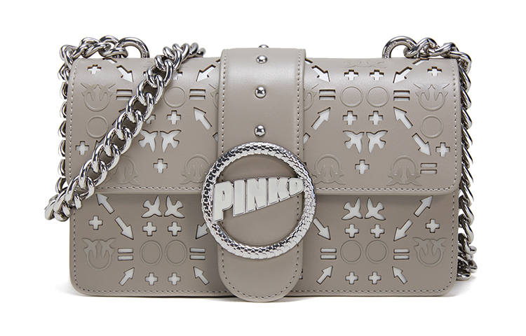 PINKO Cow Leather Swallow Bag, Crossbody Bag, Shoulder Bag Women's Light Gray