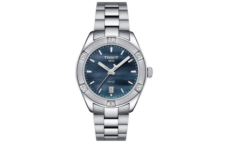 TISSOT PR100 Collection Quartz Movement Calendar Women's Watch 36mm Blue Dial T101.910.11.121.00
