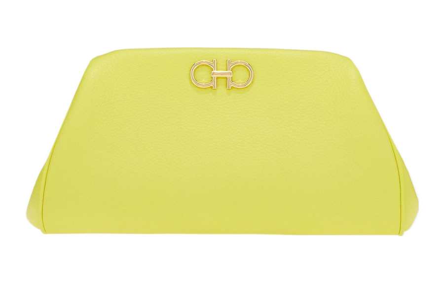 FERRAGAMO Grain Calfskin Clutch Cloud Bag Mini Women's Yellow