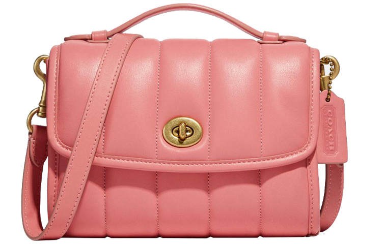 COACH Kip Metal Accessories Leather Handbag Small Women's Pink