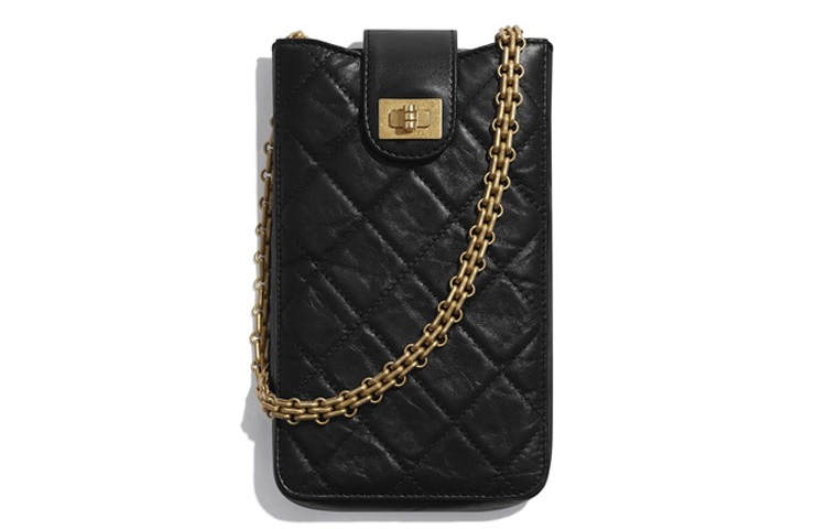 CHANEL Calfskin Cell Phone Pouch Women's Black