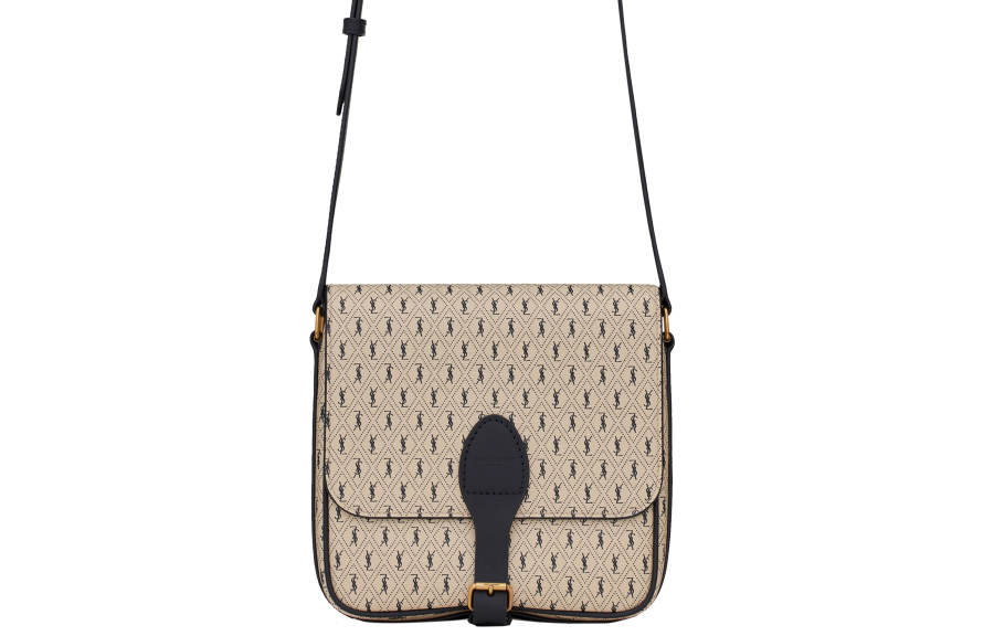 SAINT LAURENT Coated Canvas With Leather Shoulder Bag, Crossbody Bag Medium Men's