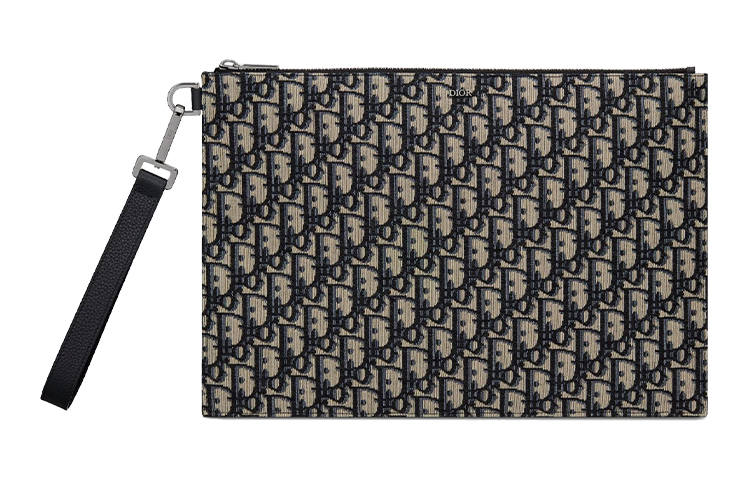 DIOR DIOR Printed Fabric With Grain Cow Leather Handbag Clutch Men's Black