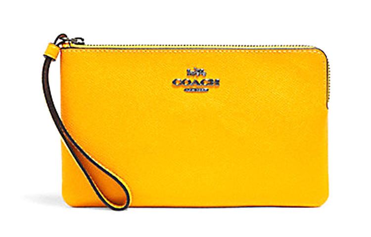 COACH Leather Clutch Small Women's Candy Yellow