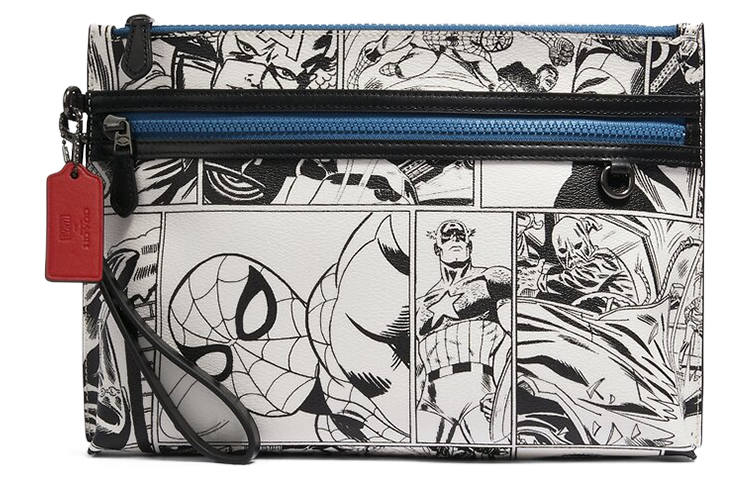 COACH Marvel Collaboration Pouch Coated Canvas With Calfskin Clutch Large Women's White