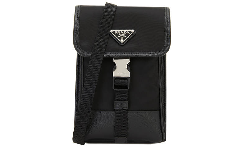 PRADA Buckle Nylon Crossbody Bag With Cell Phone Pouch Men's Black