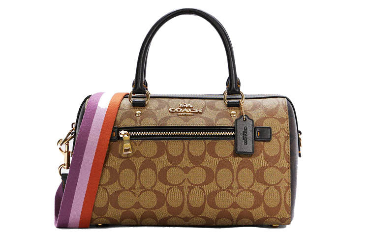 COACH Rowan Canvas With Leather Boston Bag, Shoulder Bag, Crossbody Bag Large Women's Coffee