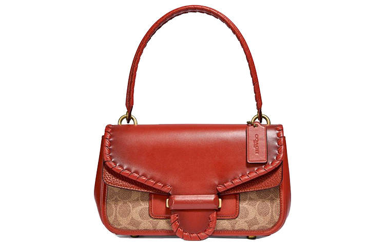 COACH Cody Leather Flap Bag, Portable Crossbody Bag, Shoulder Bag Women's Brown & Red Monogram