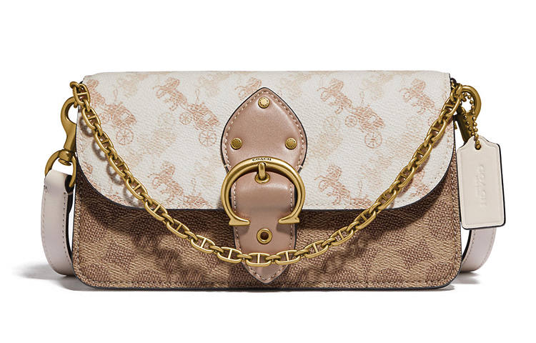 COACH Beat Coated Canvas With Calfskin Flap Bag, Shoulder Bag, Crossbody Bag, Handbag Small Women's