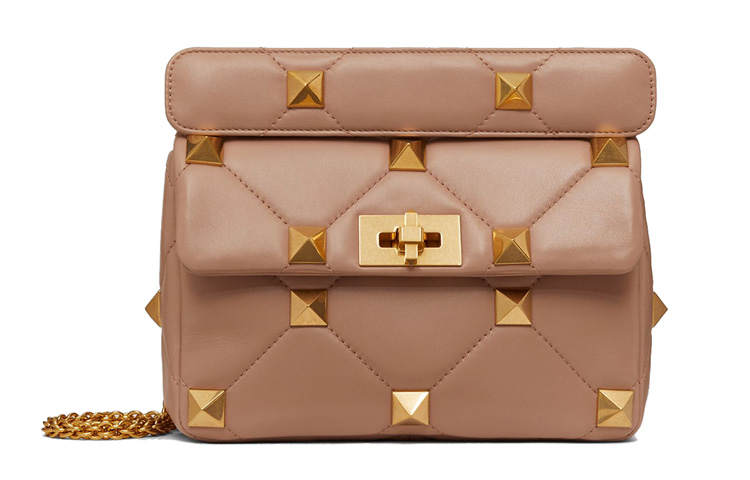 Valentino Roman Stud Lambskin Shoulder Bag, Crossbody Bag Medium Women's Cinnamon Pink