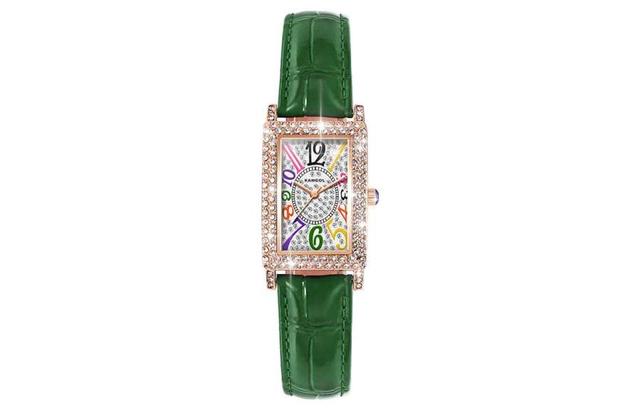 KANGOL Quartz Movement Genuine Leather Strap Watch Women's Watch White Dial KANGOL 655 Green
