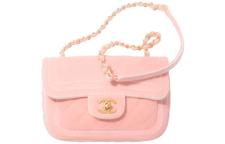CHANEL Velvet Flap Bag Shoulder Bag Women's Light Pink Red